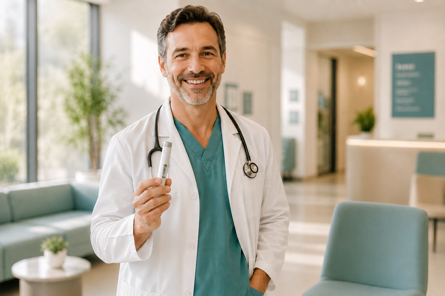 Medical doctor holding a Zeptria Tirzepatide injection